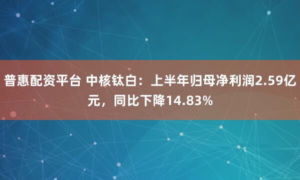 普惠配资平台 中核钛白：上半年归母净利润2.59亿元，同比下降14.83%